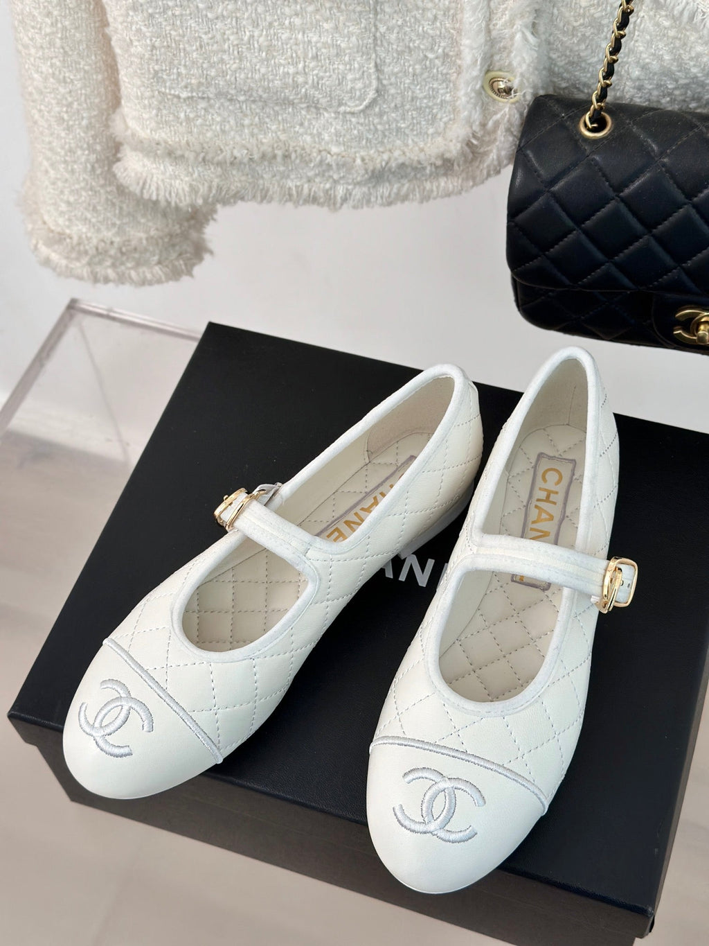 mary jane white quilted lambskin