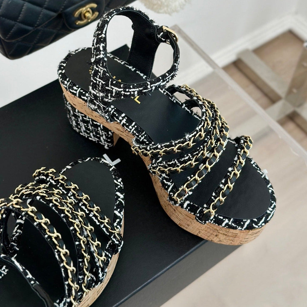 cc leather chain slingback sandal black calfskin