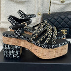 cc leather chain slingback sandal black calfskin