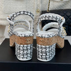 cc leather chain slingback sandal white black calfskin