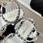 cc leather chain slingback sandal white black calfskin
