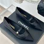 cc mary jane pointed toe black calfskin grosgrain