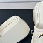Large Double C Platform Slippers White
