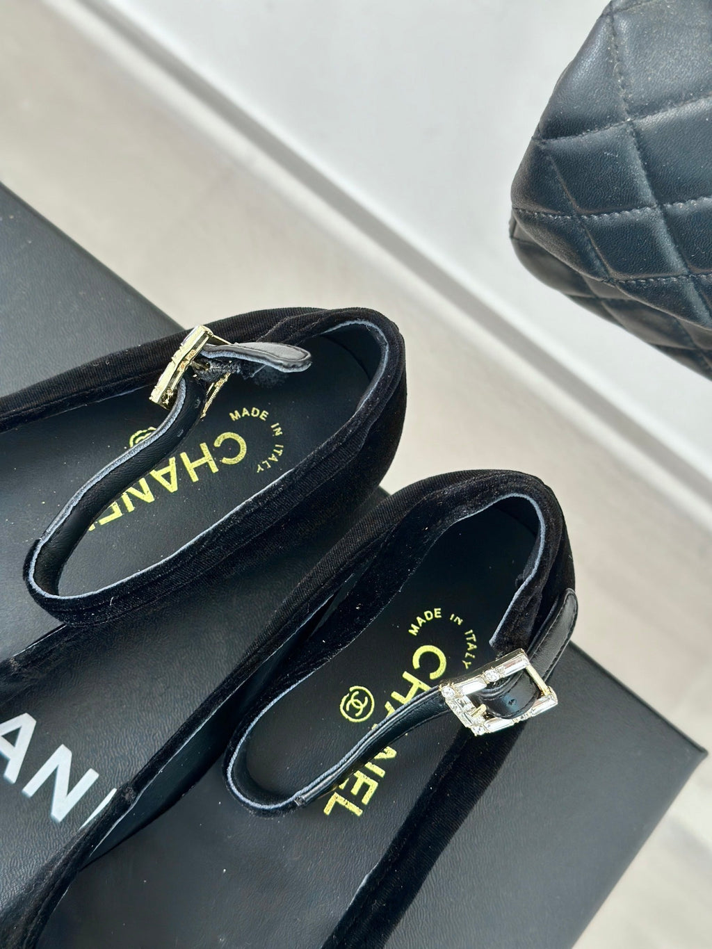 CC Mary Jane Black Velvet Lambskin Lining