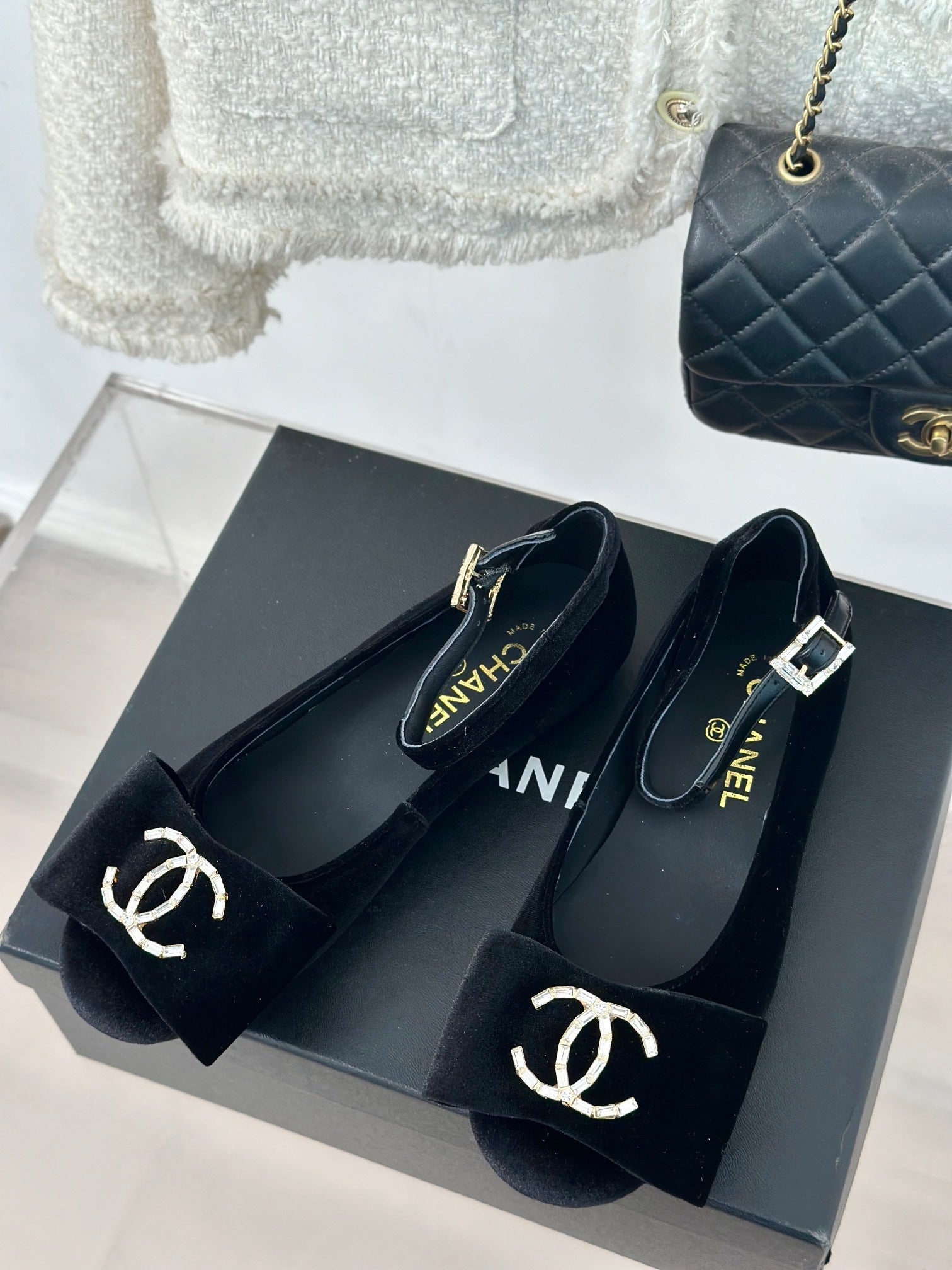 CC Mary Jane Black Velvet Lambskin Lining