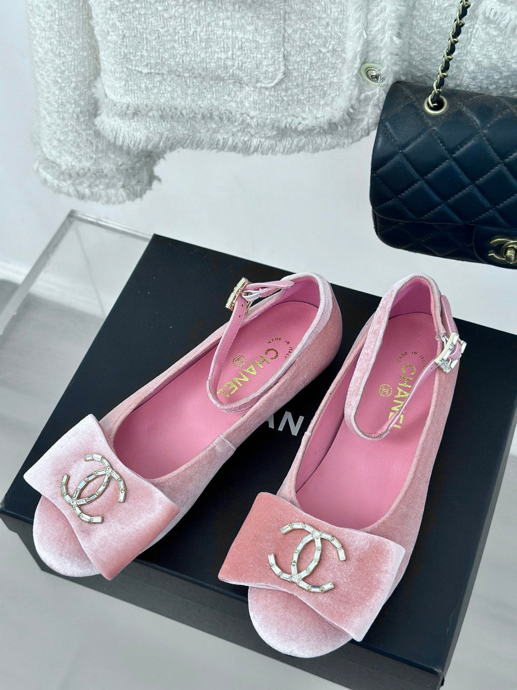 CC Mary Jane Pink Velvet Lambskin lining