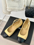 CC Mary Jane Beige Yellow Round Nose Lambskin
