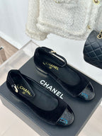 CC Mary Jane Plain Black Round Nose Suede And Lambskin