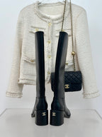 CC High Boots 70mm Plain Black Lambskin