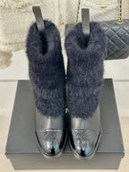 CC Short Boots 60mm Black Cowhide And Wool Yarn