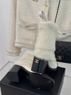 CC Short Boots 60mm White Cowhide And Wool Yarn
