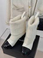 CC Short Boots 60mm White Cowhide And Wool Yarn
