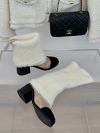 CC Short Boots 60mm Beige White Suede And Wool Yarn