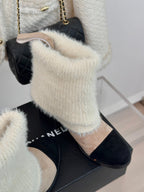 CC Short Boots 60mm Beige White Suede And Wool Yarn