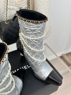 CC Short Boots 80mm Silver Wrinkled Quilted Calfskin