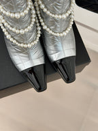 CC Short Boots 80mm Silver Wrinkled Quilted Calfskin