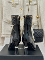 CC Short Boots 80mm Glossy Black Wrinkled Quilted Calfskin