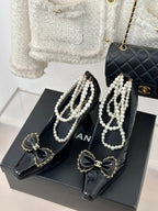 CC High Heels 80mm Black Bow Quilted Calfskin