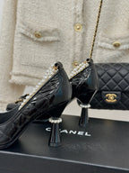 CC High Heels 80mm Black Bow Quilted Calfskin