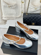 CC High Mary Jane Silver Lambskin Wrinkled