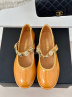 CC Mary Jane Glossy Orange Brown Cowhide And Lambskin