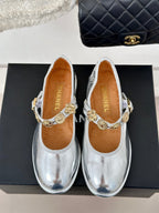 CC Mary Jane Silver Cowhide Wrinkled And Lambskin