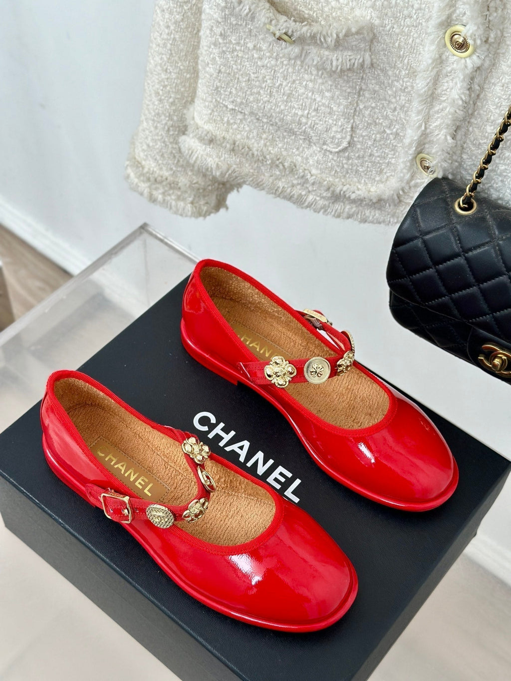 CC Mary Jane Glossy Bright Red Cowhide And Lambskin