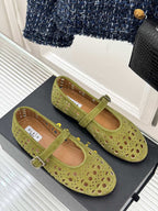 Alaia Women's Ballet Flat Avocado Green Suede 293223