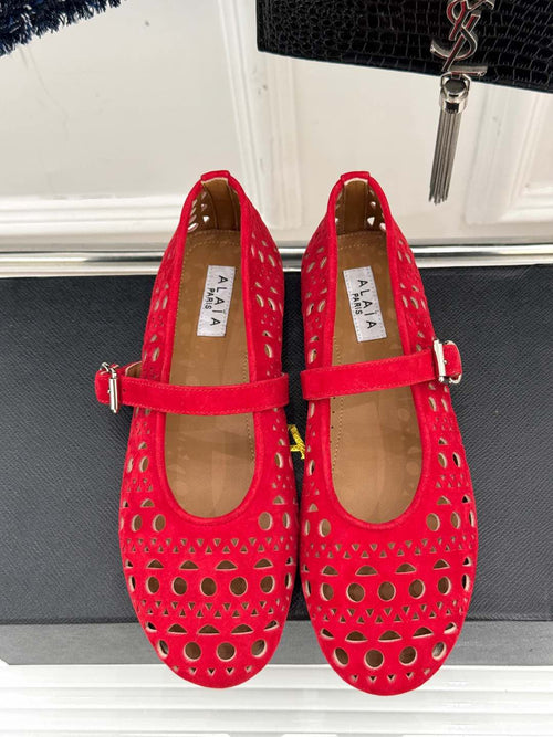 Alaia Women's Ballet Flat Red Suede 293225