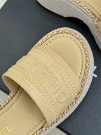 THICK SOLE WEDGE SLIPPERS IN BISQUE BEIGE CALFSKIN