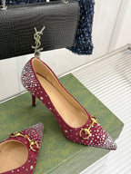 GG Pump 85 Red Ebony Canvas Crystal-Embellished