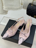CC 25C Bowknot Slingback Sandal 60mm Light Pink Sheepskin Mix Python Pattern 265654