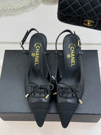 CC 25C Bowknot Slingback Sandal 60mm Black Sheepskin Black Grosgrain 265655