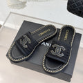 CC Mesh Hollow Chain Double C Thick-Soled Slippers 20mm Black 265647