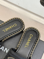 CC Mesh Hollow Chain Double C Thick-Soled Slippers 20mm Black 265647