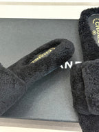 Chanel 25 Buckle Flip-up Thick-soled Slippers Black Wool 465380