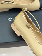 CC 26C Ribbon Double C Camellia Mary Jane Beige Black Lambskin