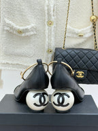 CC 26C Ribbon Camellia Mary Jane With Giant Pearl Black Lambskin