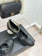 CC 26C Ribbon Camellia Mary Jane With Giant Pearl Black Lambskin