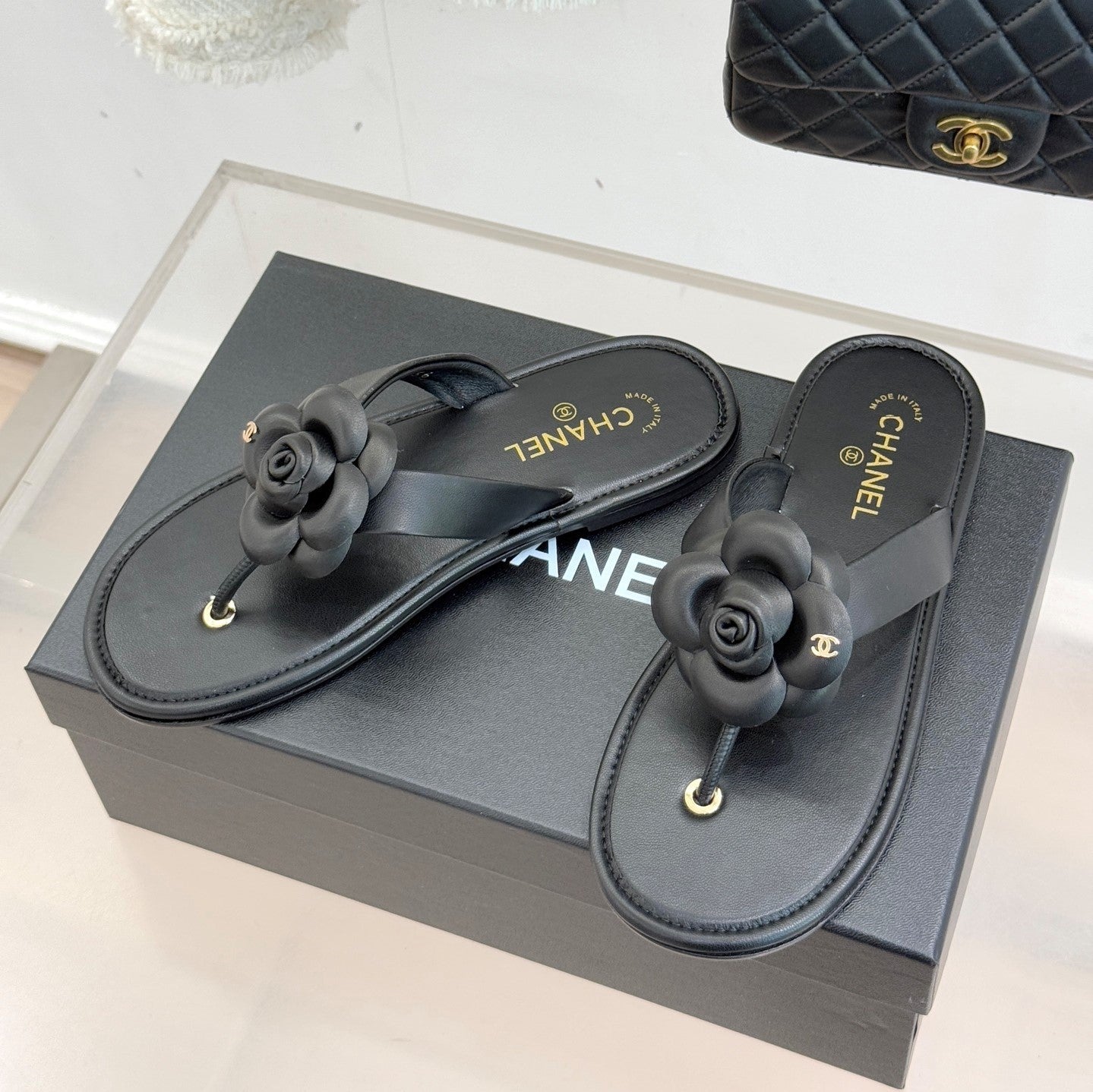 CC 26C Early Spring Camellia Slide Black Calfskin