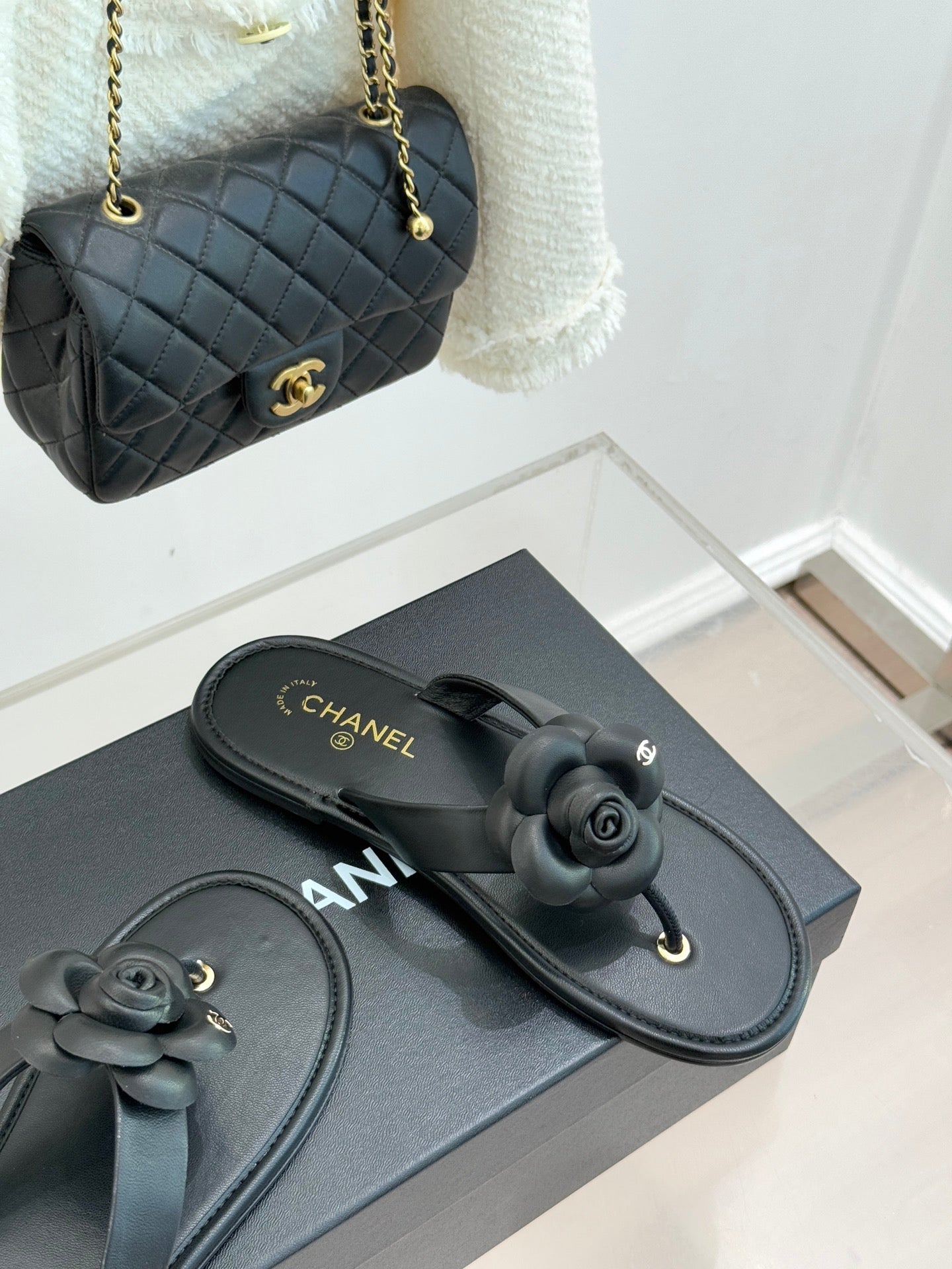 CC 26C Early Spring Camellia Slide Black Calfskin