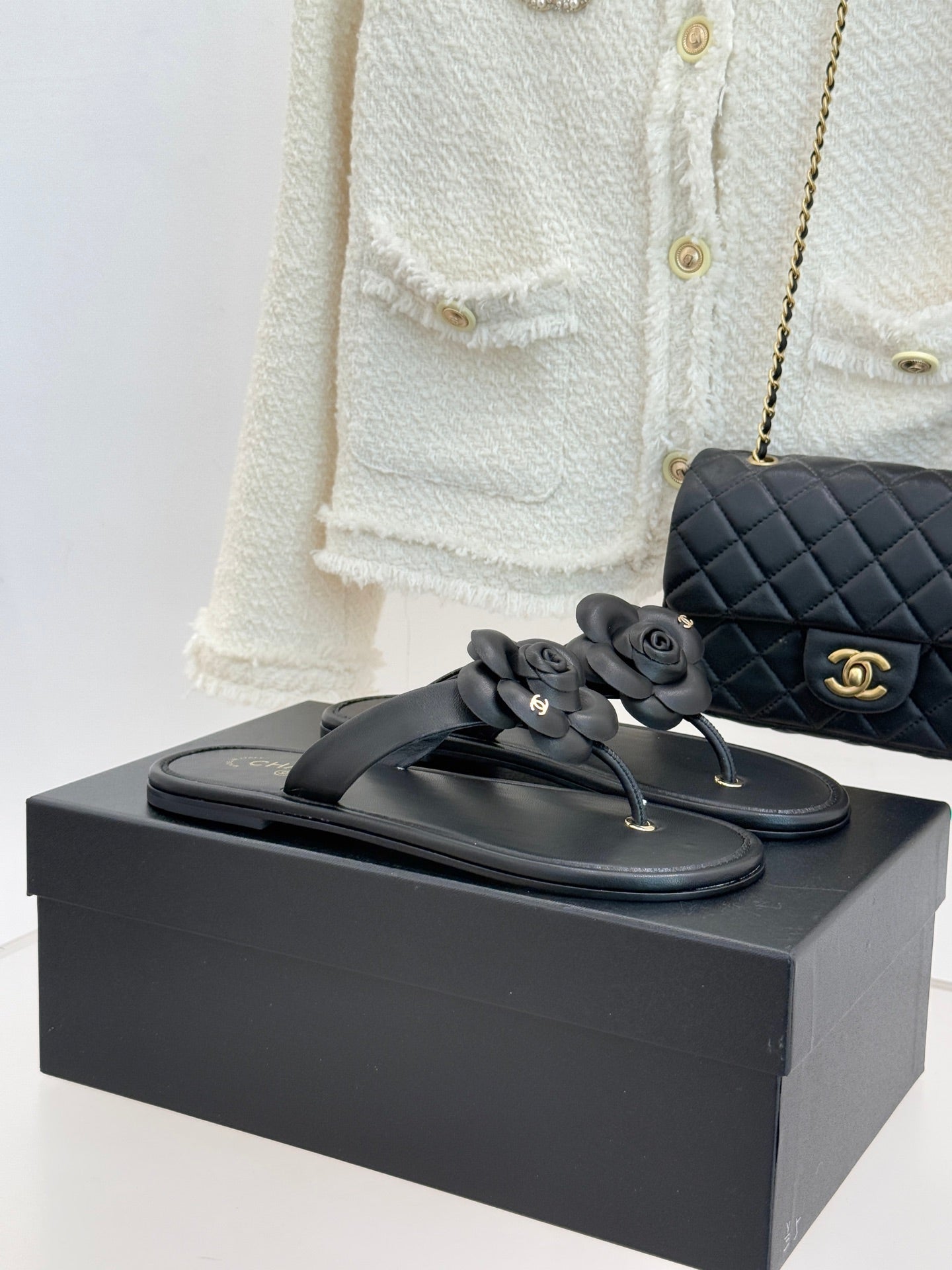 CC 26C Early Spring Camellia Slide Black Calfskin