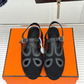 HM 25WF Flat Sandals Mesh Cutout Black Calfskin 571917