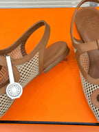HM 25WF Flat Sandals Mesh Cutout Brown Calfskin 571919