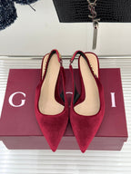 GG 26 Signoria Slingback Pumps 4.5cm Deep Wine Red Suede 632522
