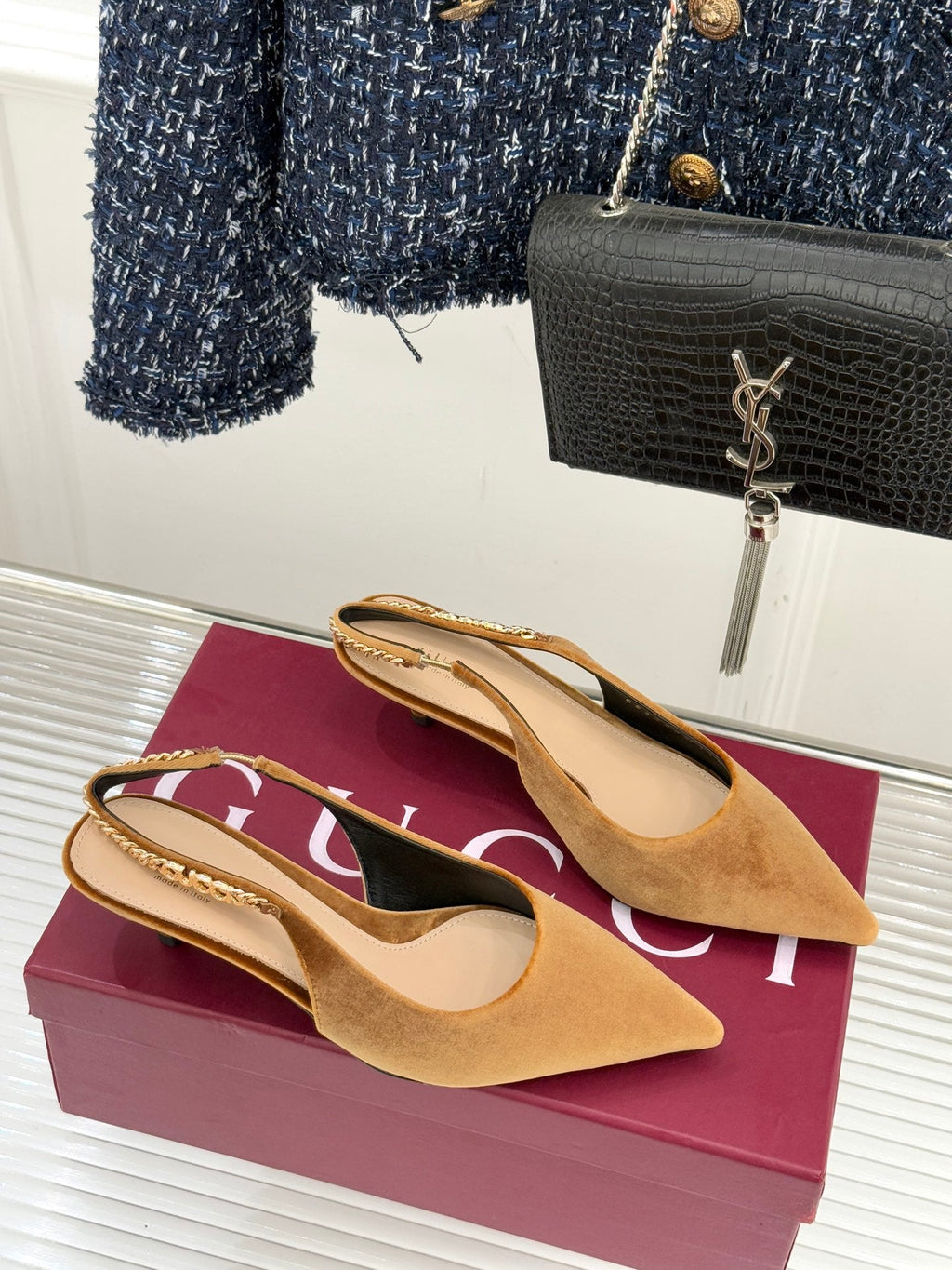 GG 26 Signoria Slingback Pumps 4.5cm Brown Wood Suede 632523