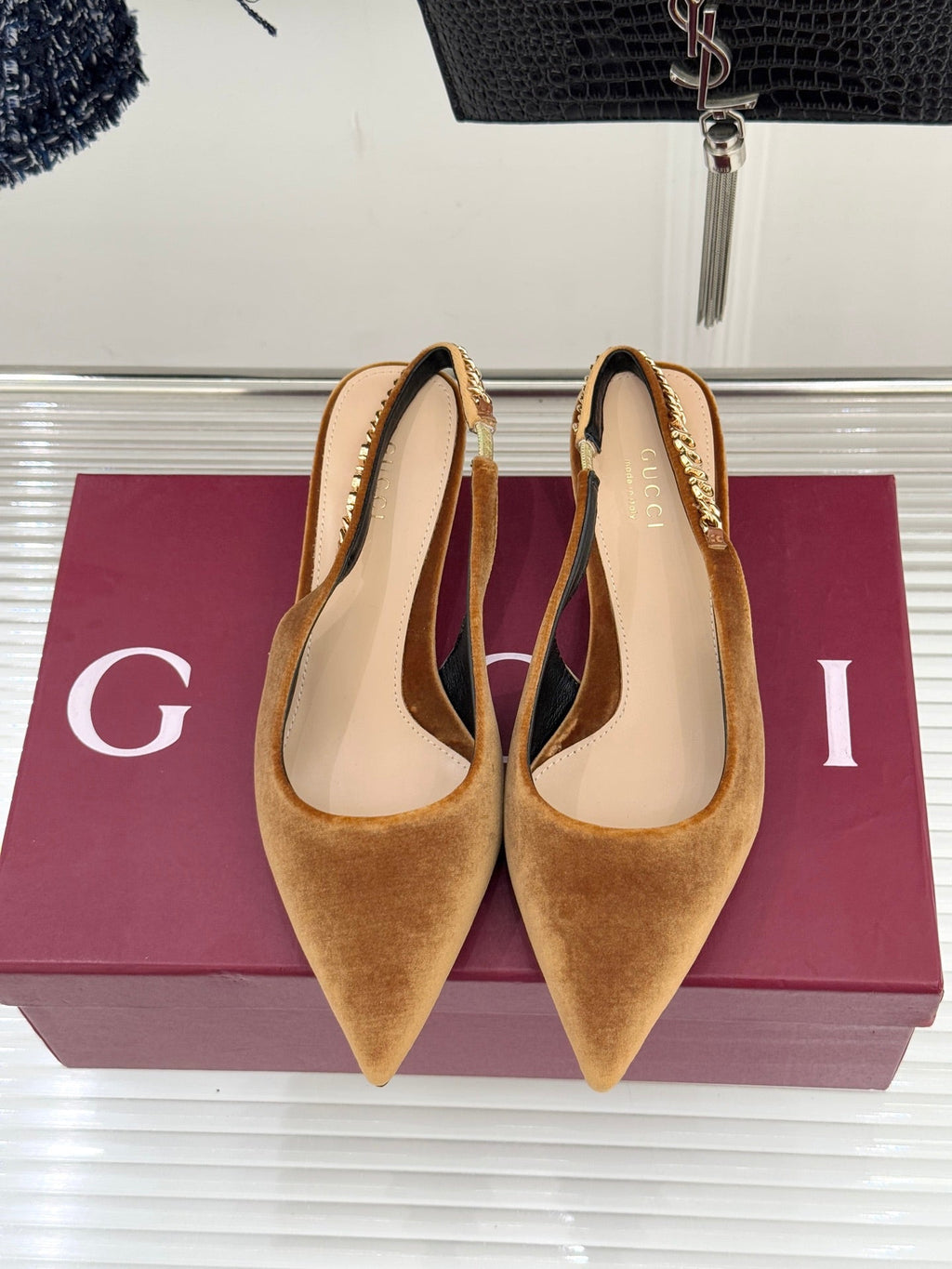 GG 26 Signoria Slingback Pumps 4.5cm Brown Wood Suede 632523
