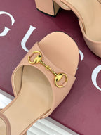 GG 26WF Chunky Heel Sandals 5cm Nude Sheepskin 632555