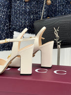 GG 26WF Chunky Heel Sandals 5cm Mystic White Sheepskin 632557