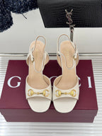 GG 26WF Chunky Heel Sandals 5cm Mystic White Sheepskin 632557